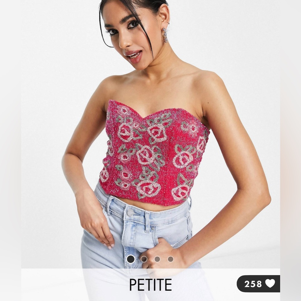 ASOS Miss Selfridge Petite premium embellished rose corset top — hot pink